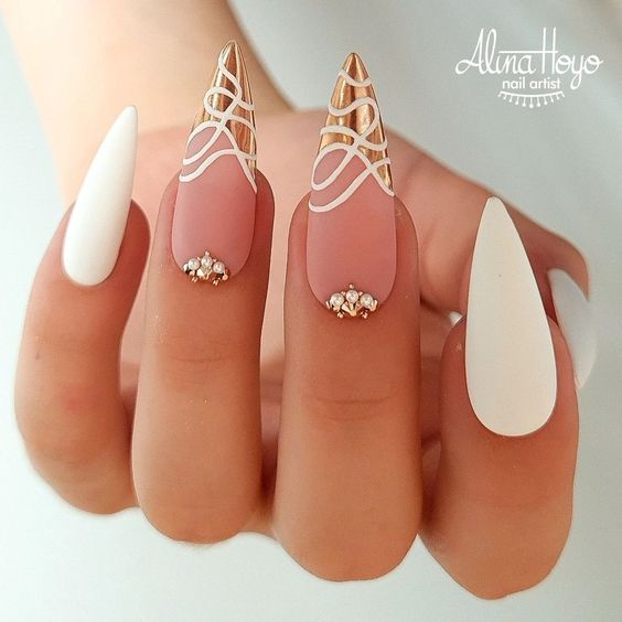 21 Best White Nails With Diamonds Designs - Social Ornament